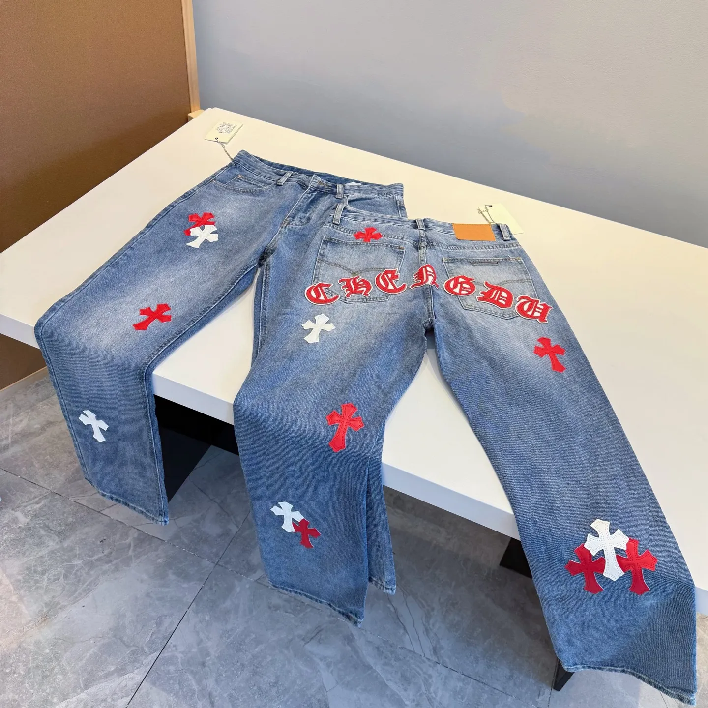 P280 Style number: D433 Chrome Hearts Chrome Hearts city limited Sanskrit cross leather jeans Size# 28 30 32 34